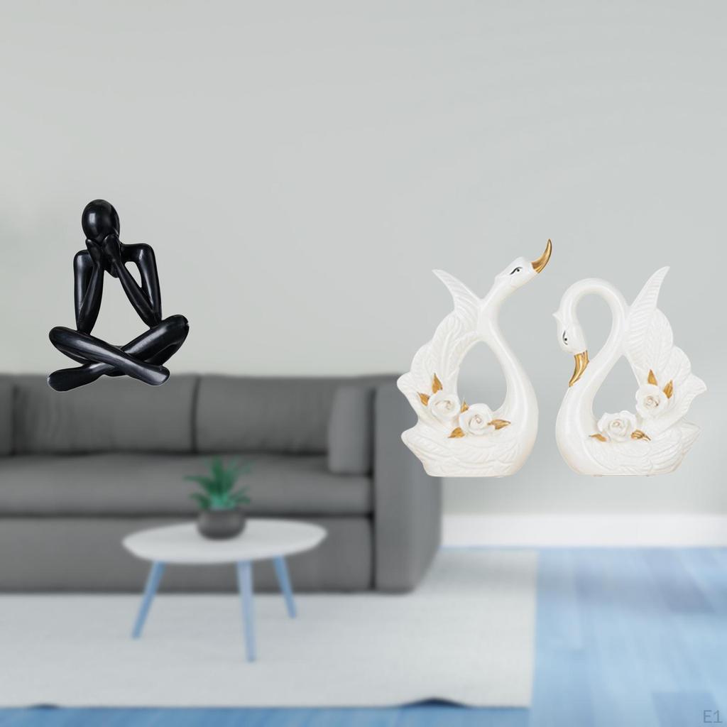 Abstract Modern Figure Sculpture And Elegant Ceramic Swan Statues Decorative Collectible Ornaments