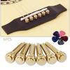 Pack of 6 Acoustic Guitar  Brass Column String Staples  5 Picks Nail Starter