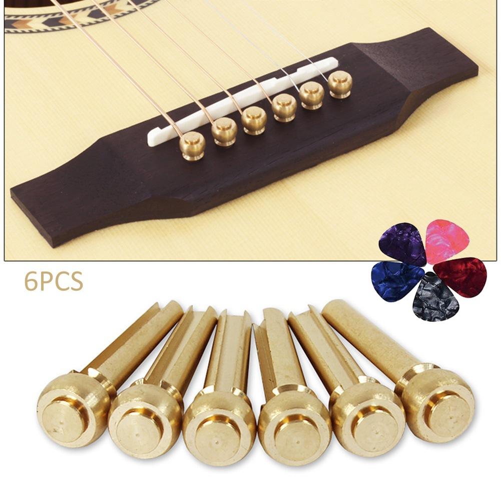 Pack of 6 Acoustic Guitar  Brass Column String Staples  5 Picks Nail Starter