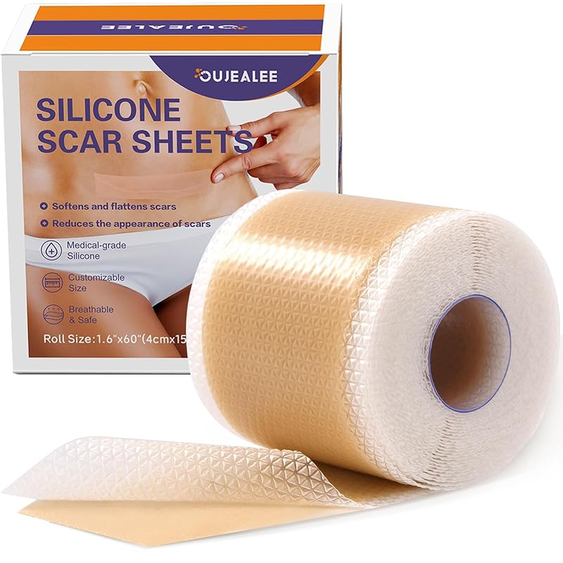 Silicone Scar Tape, Medical Grade Silicone Scar Sheets for Surgical Scars, Soft & Flexiable Size Silicone Strips for C Section, Keloid, Tummy Tuck, 1.6*60“ Roll