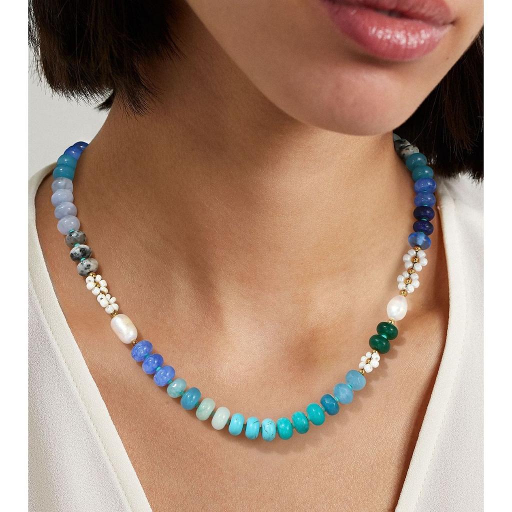 Women Colorful Natural Stone Handmade Beaded Flower Clavicle Necklace Beach Jewelry