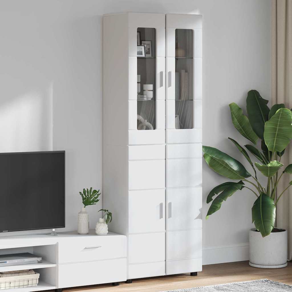 FLORIN Highboard High Gloss White 60 x 35 x 182 cm Particleboard
