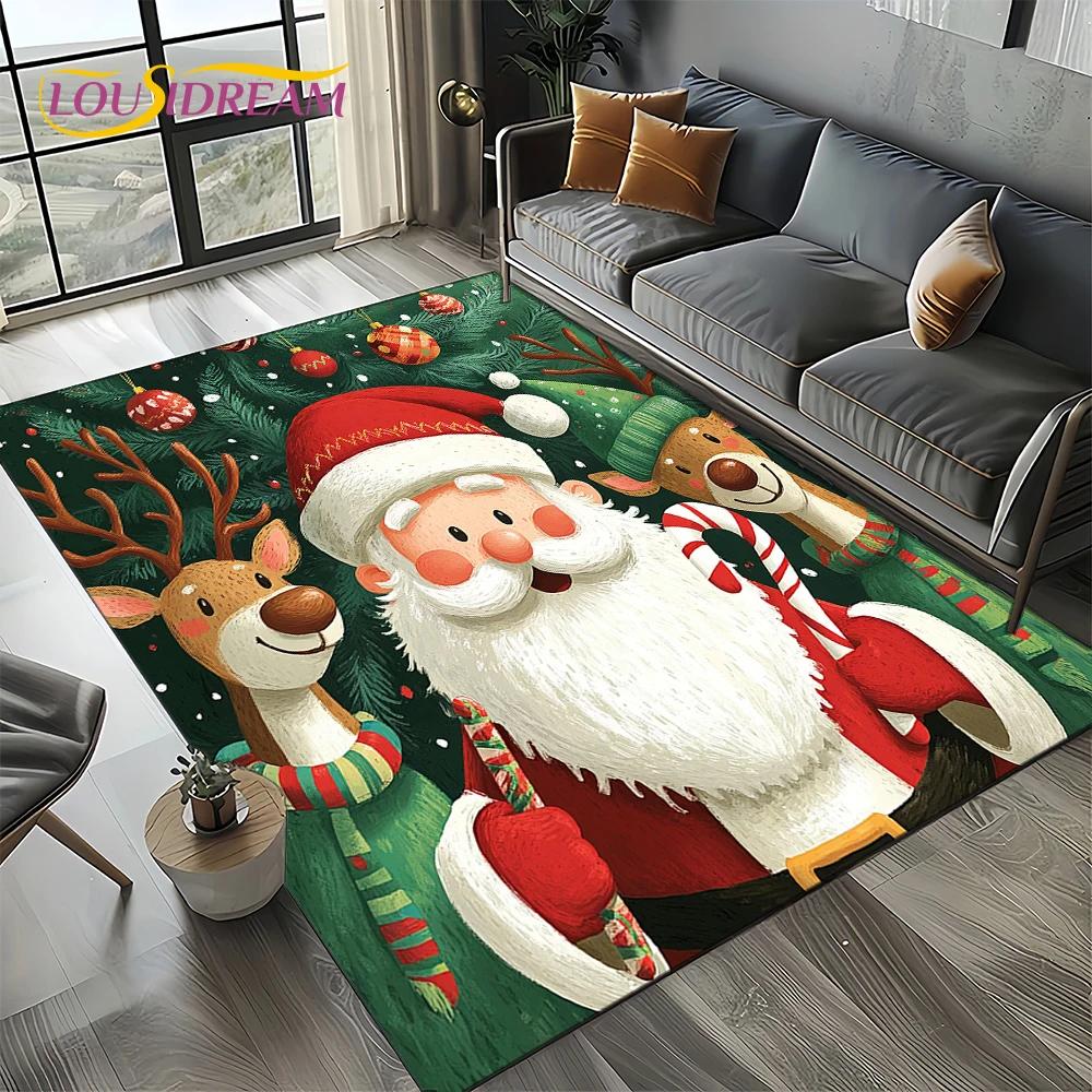 2025 Merry Christmas Tree Santa Claus,New Year Fairy Tale Gift Carpet Rug for Home Bedroom Sofa Doormat Decor,Non-slip Floor Mat