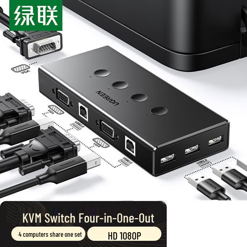 UGREEN 4-Port VGA KVM Switch with USB Printer Sharing