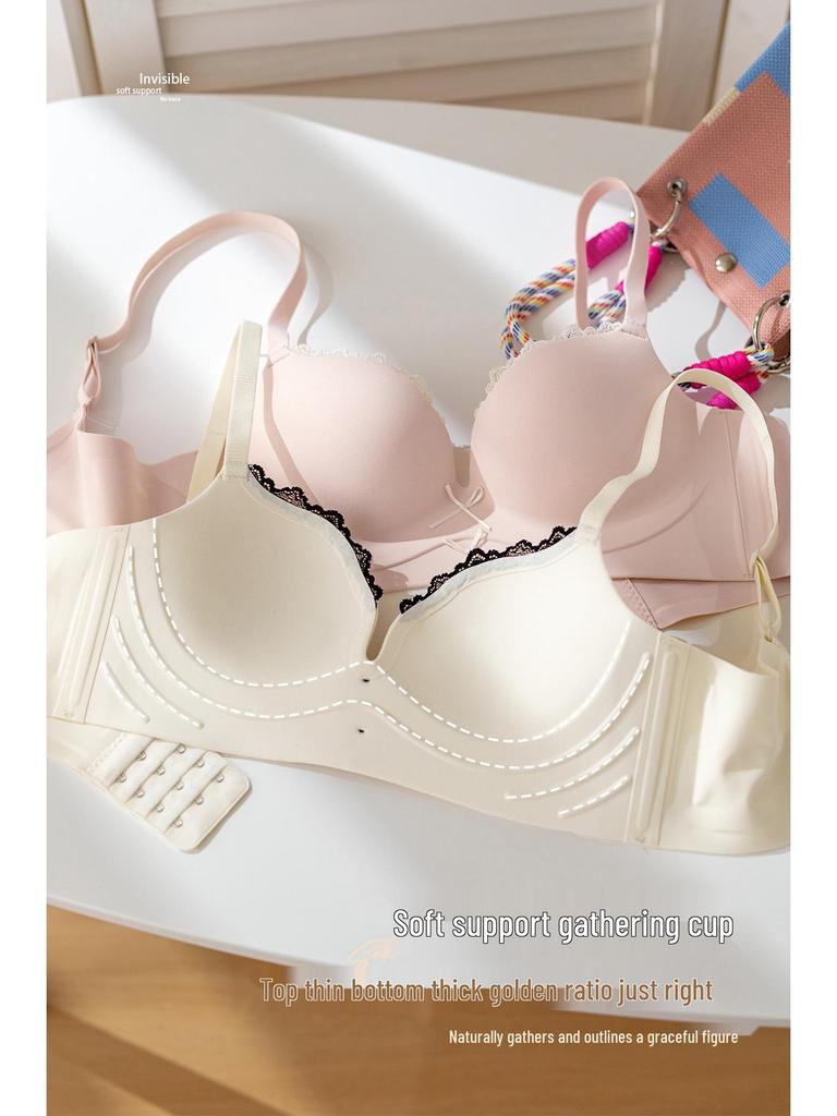 Red Series Seamless Push-Up Bra Set for Women - Side Support, No Underwire, Sexy Thin Hollow Out Design