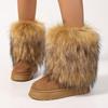 Women's Winter Furry Faux Fur Boots Fuzzy Fluffy Mid Calf Snow Boots for Women Faux Suede Comfortable Warm Fur Lined Platform Flat Boots Shoes
