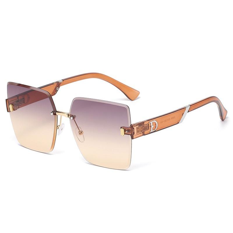 Rimless Cut Edge Square Sunglasses Women's Fashion UV Protection Sunglasses