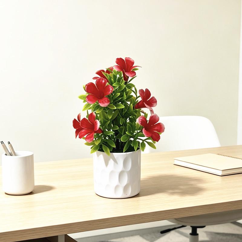 Fake 9 Lily Flower Plastic Vase With Base Decor For Wedding Photography And Home Ornament