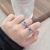Sweet Light Luxury Sea Blue Zircon Super Flash Open Ring Niche High-End Feeling Stacking Wearing Colored Treasure Ring Woman