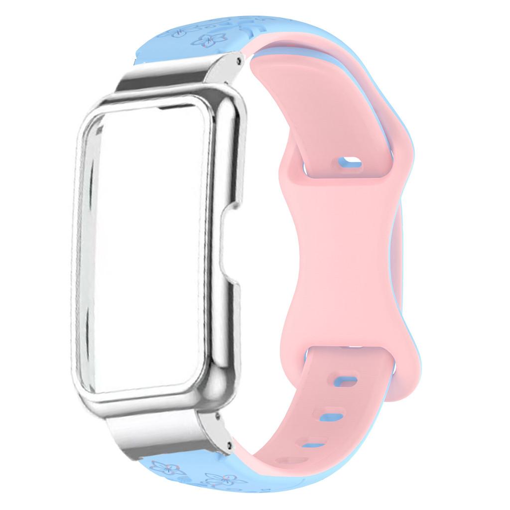 2in1 Set Metal Case and Two-tone Embossed Silicone Strapsuit for Huawei Watch Band6/7/8/9/10 Slim Laser Engraved Silicone Strap