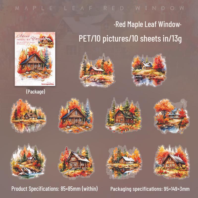 Autumn Scenery Cabin Die-Cut Stickers: Retro Artistic Journal Background Décor