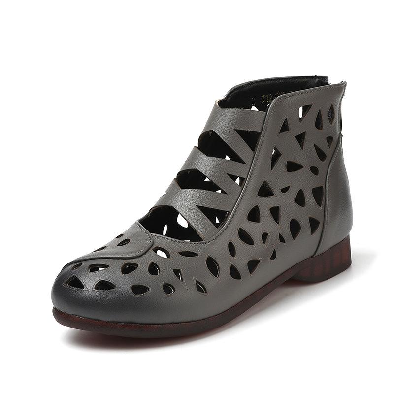 Fashion GKTINOO Genuine Leather Summer Sandals Breathable Hollow Ankle Boots Soft Non-slip Comfortable Sandalias De Mujer Large Size