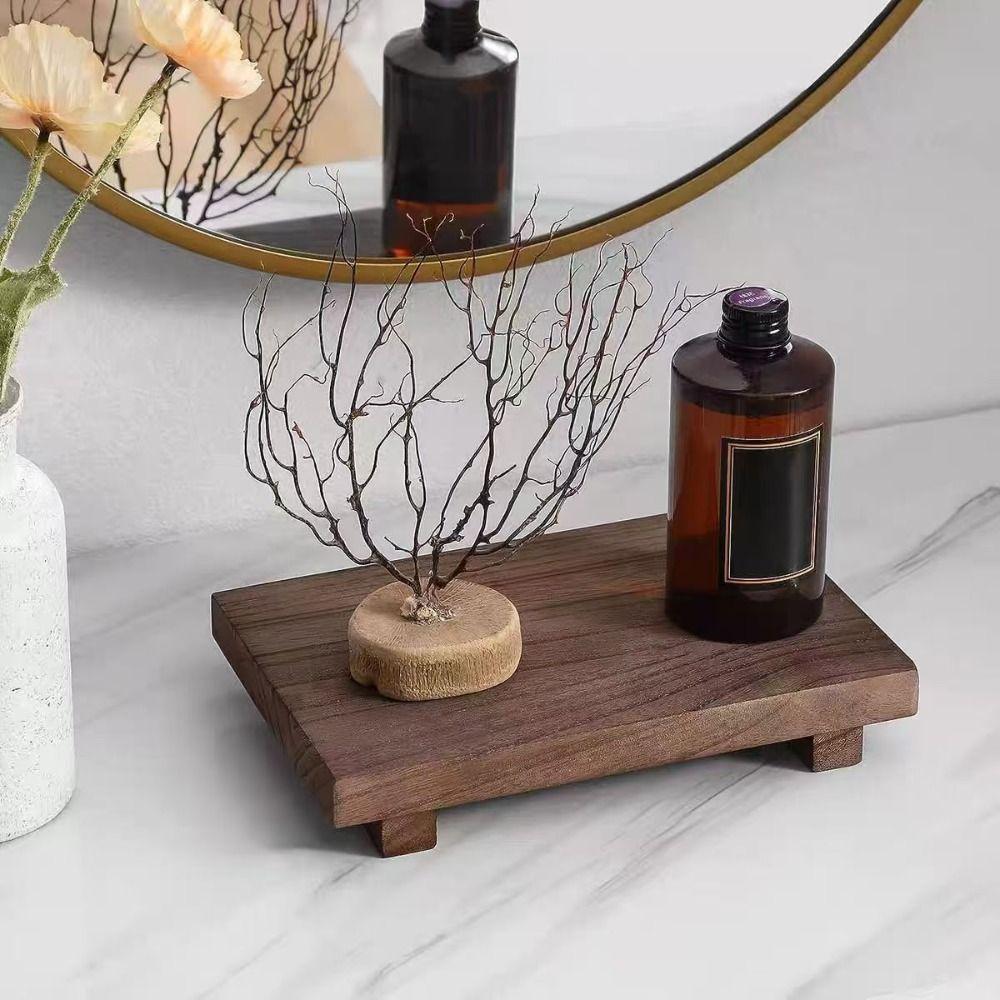 Retro Pedestal Stand Wooden Vanity Tray Home Decor Storage Holder Tray  Kitchen