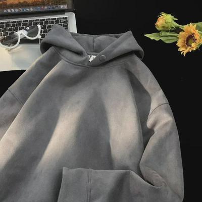 Men's Oversized Suede Hoodie: Trendy, Loose-Fit, Long-Sleeved Jacket for Spring and Autumn