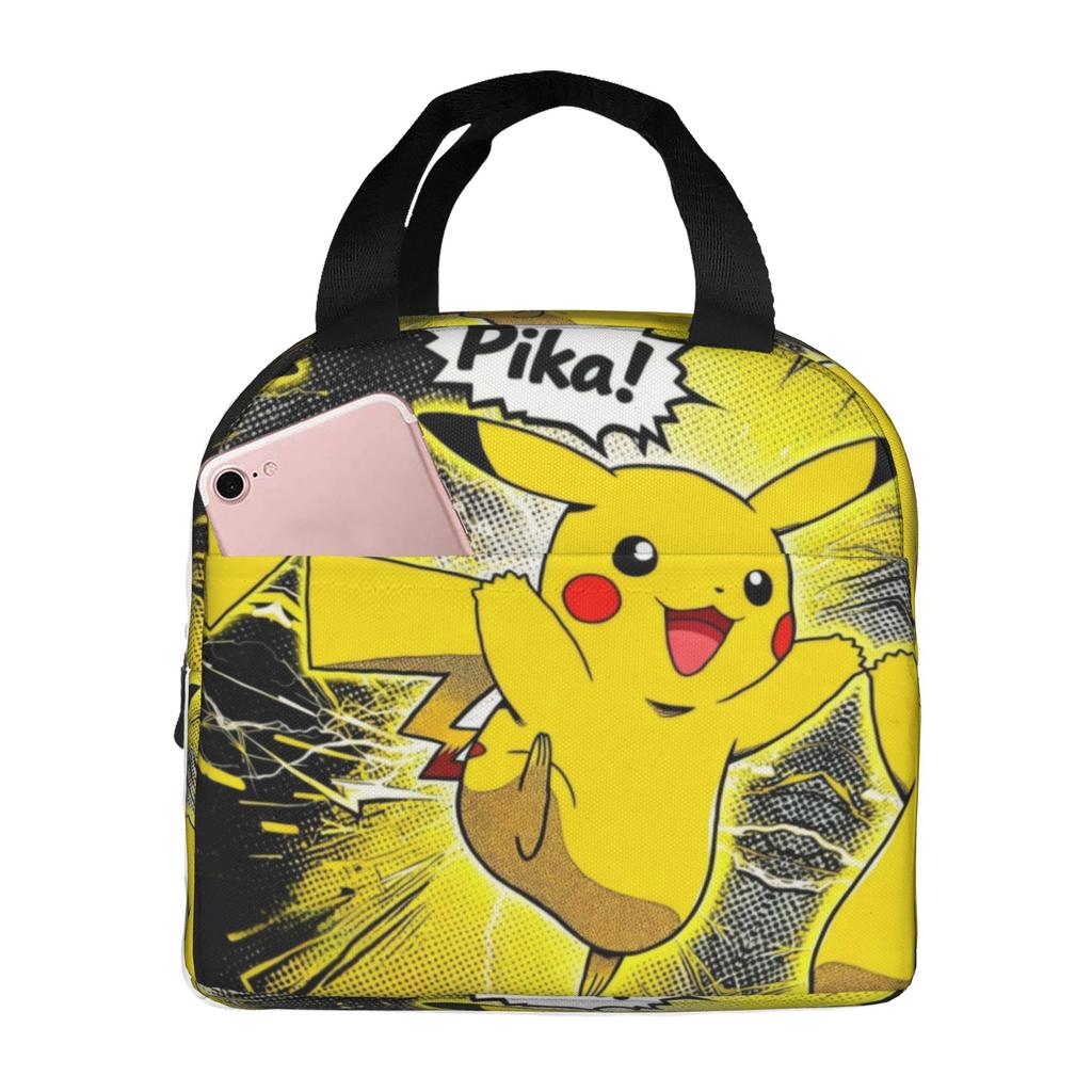 Custom P-Pikachus Portable Lunch Boxes Women Men Multifunction Cartoon Thermal Cooler Food Insulated Lunch Bag School Student