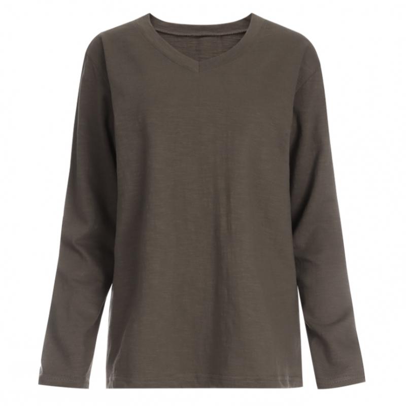 Shop Women Solid Slub V Neck Daily Long sleeVe T shirT Indi Pink Dai Wsh 1056