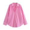 Women S Loose Fit Long Sleeve Collared Striped Casual Shirt