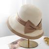 Straw Hat High-end Fine Grass Warped Edge Bow Women's Small Top Hat Small Edge Straw Hat Sun Protection Sunshade Basin Hat Fisherman