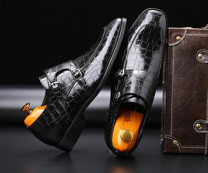 Fashion Men's Business Dress Office Shoes Crocodile Grain Leather Shoes Mens Buckle Casual Wedding Party Shoes Men Flats Plus Size