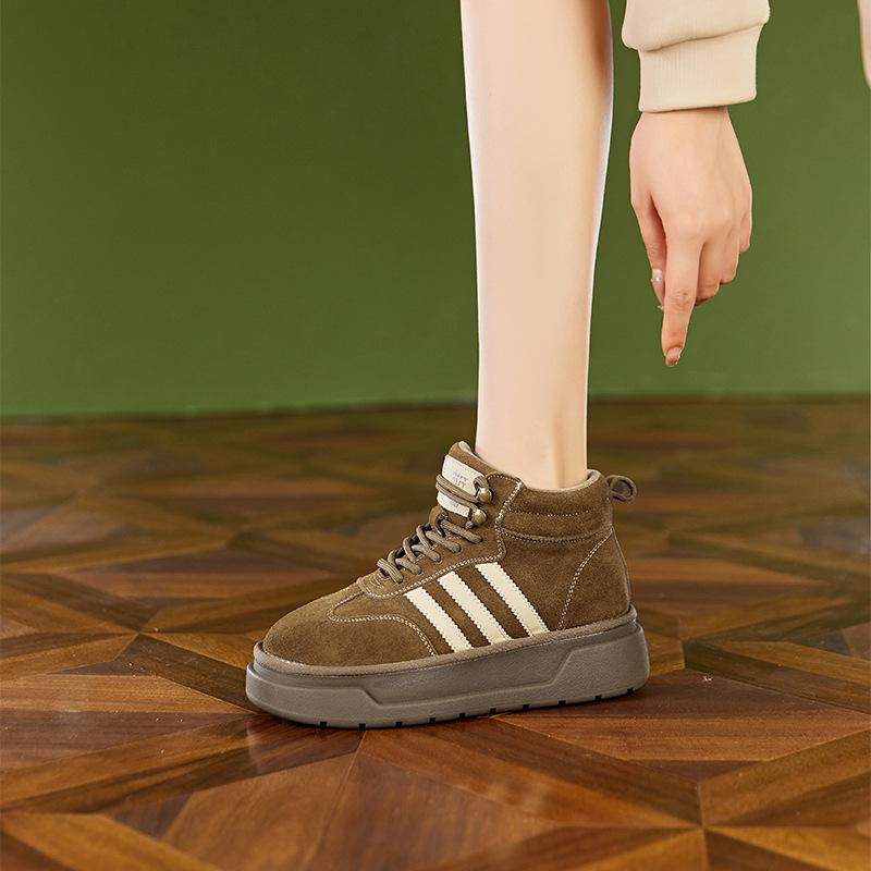 2025 autumn new leather German training shoes women's Korean version thick-soled lace-up Forrest Gump shoes thick-soled soft-soled velvet casual shoes