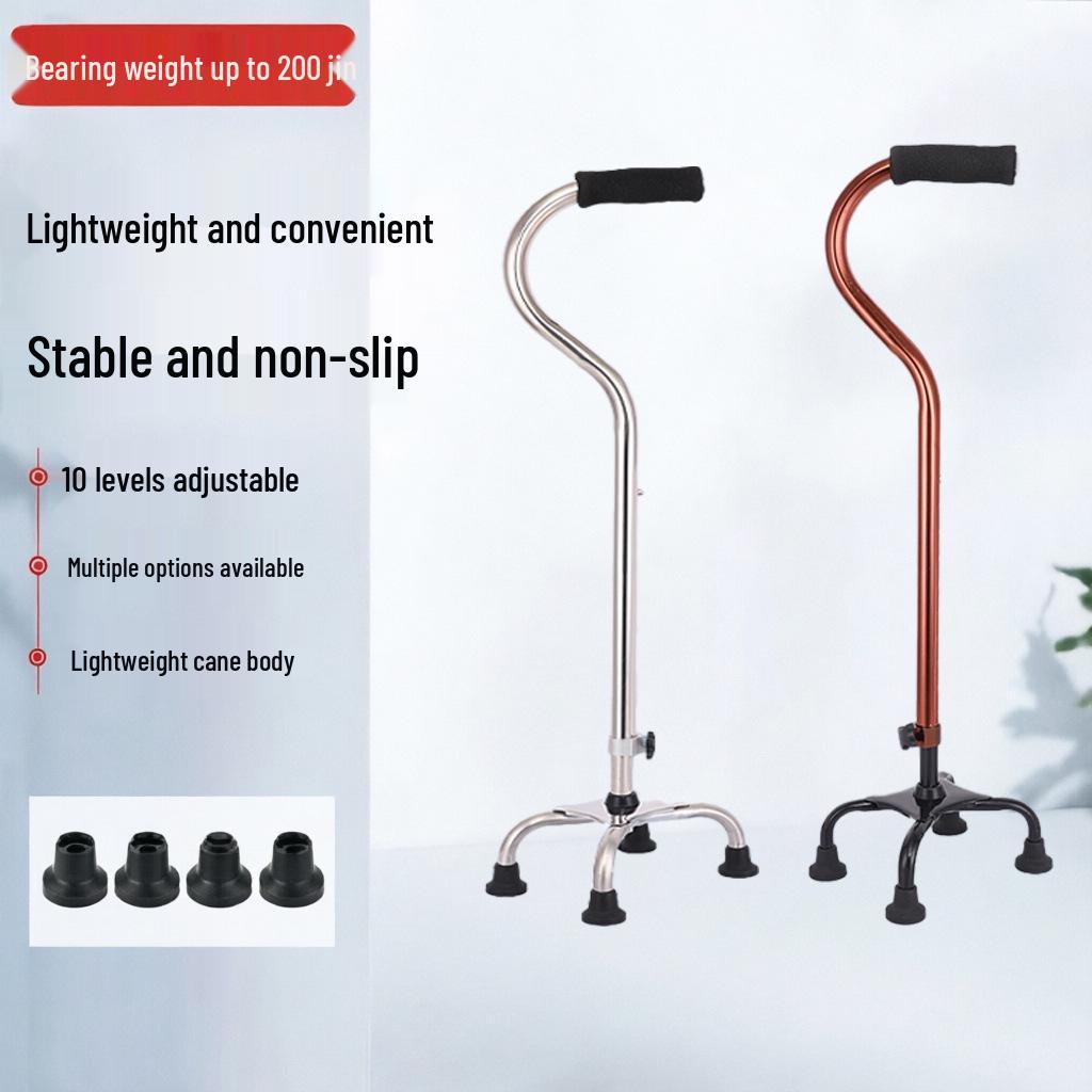 Anti-Slip Quad Cane for Seniors with Curved Handle
