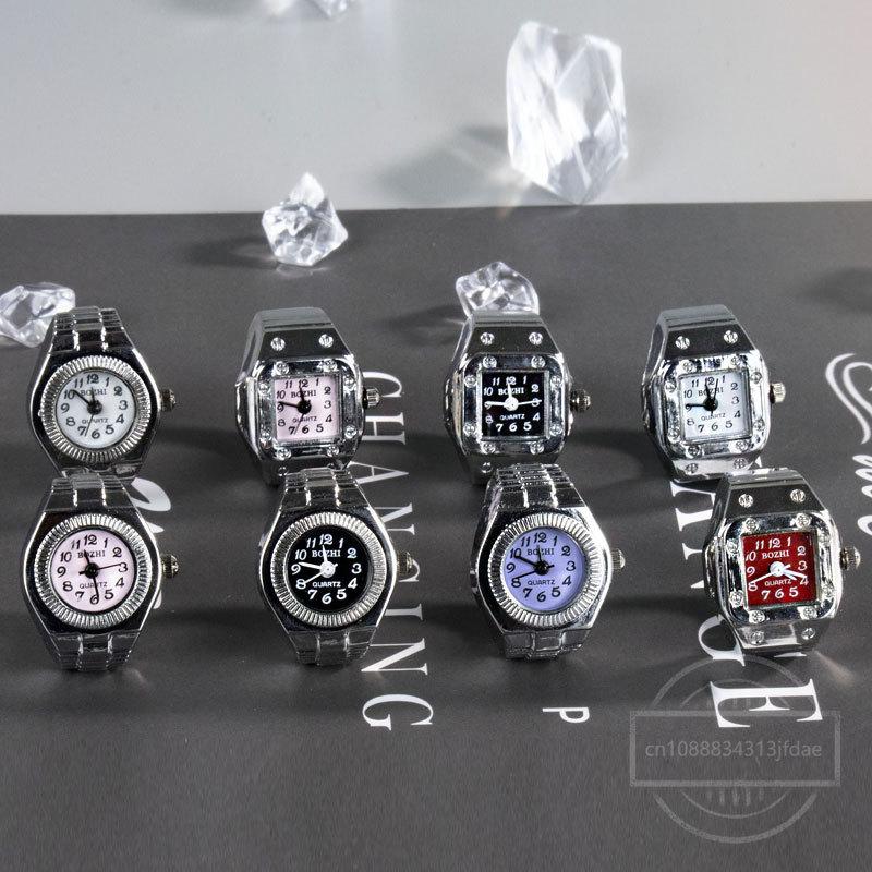 Fashion Mini Quartz Watch Clock Finger Rings for Men Women Elastic Strap Punk Gothic Couple Roman Ring Jewelry Gift