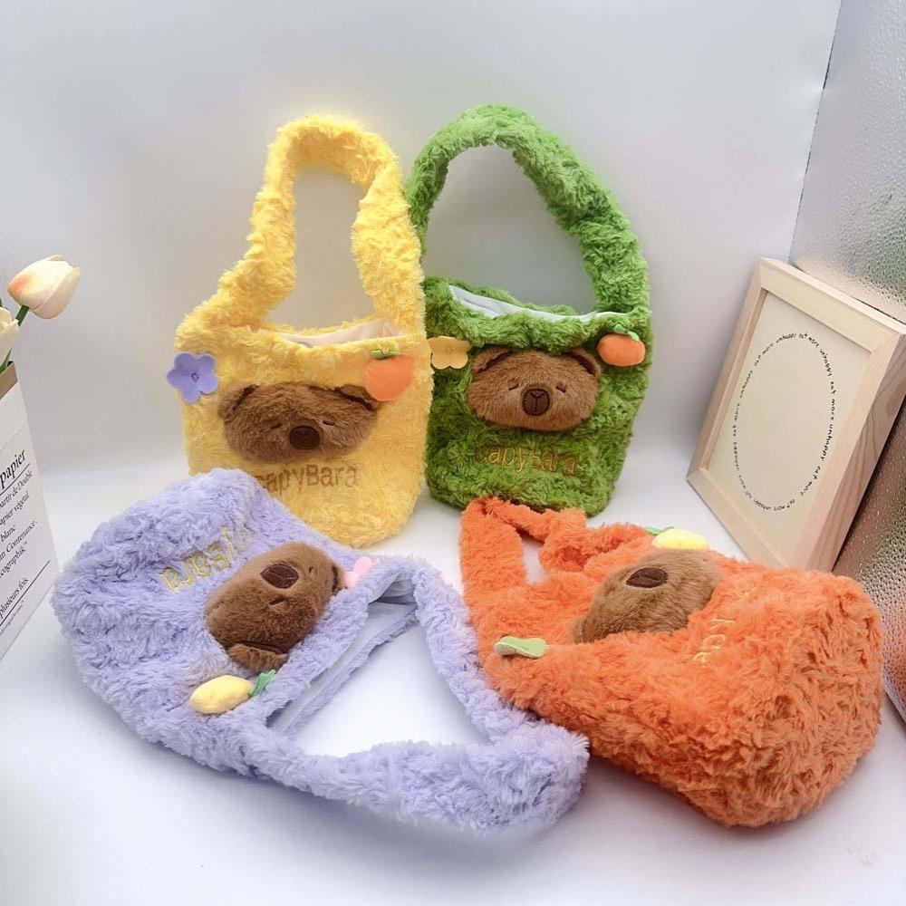 Large Capacity Furry Handbag Plush Cartoon Storage Bag Candy Pouch Capybara Bucket Bag  Shopping