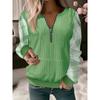 Autumn and Winter Women's Plus Size Long Sleeve Pullover Printed V-Neck Zip Top
