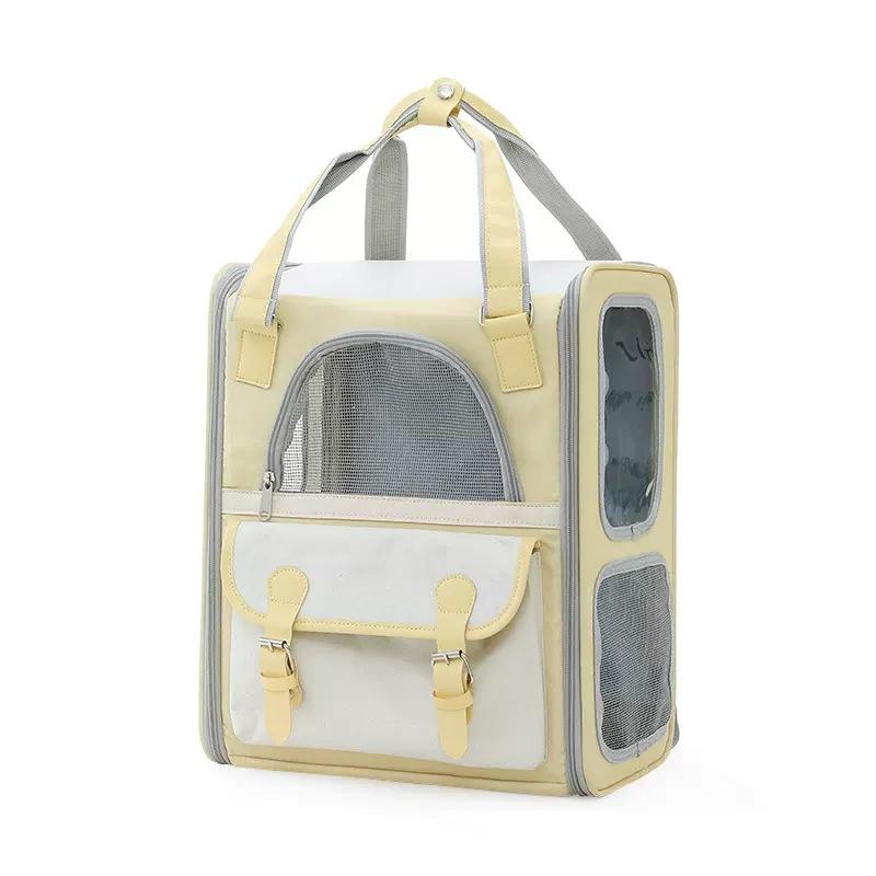 Pet Cat Backpack Breathable Portable Pet Backpack Outdoor Multi-mesh Window Canvas Cat Shoulder Bag Pet Transport Bag