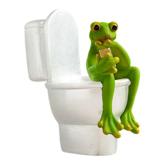 Cartoon Frog Figurine Kissing Meditation Toilet Frog Statue Resin Animal