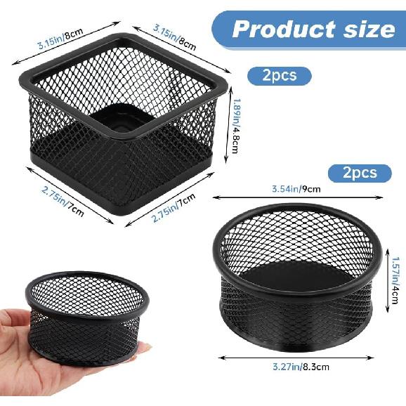 4pcs Paper Clip Holder Mesh Paperclip Holders for Desk Paper Clip Dispenser PaperClip Organizer Office(SIZE:Square/Round)