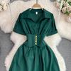 Colori caramella Estate tinta unita verde rosa Abito midi a camicia Elegante colletto polo francese Abito casual Abiti da festa A Line SR464