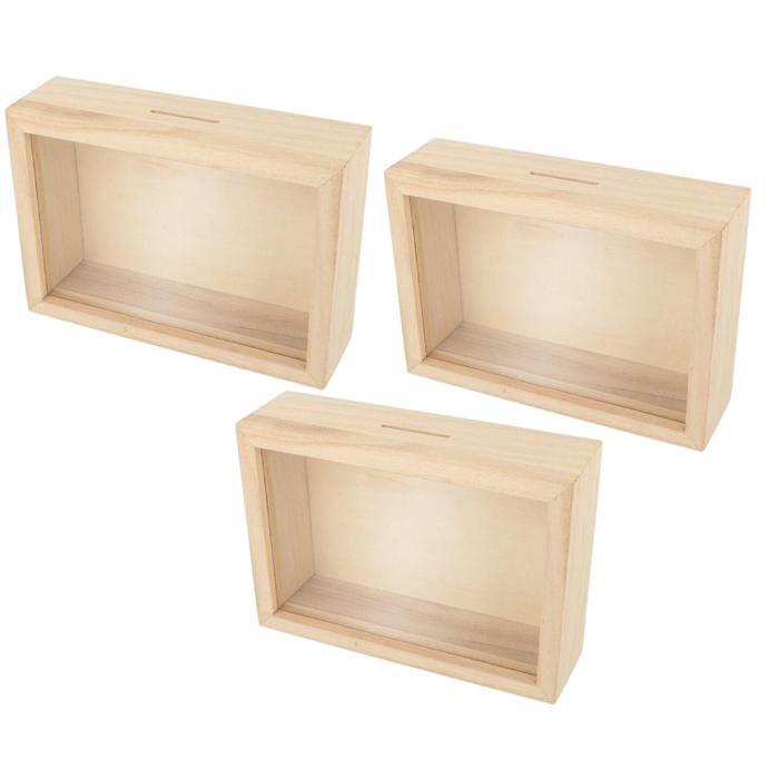 3 tirelires en bois à customiser 12 x 17 cm