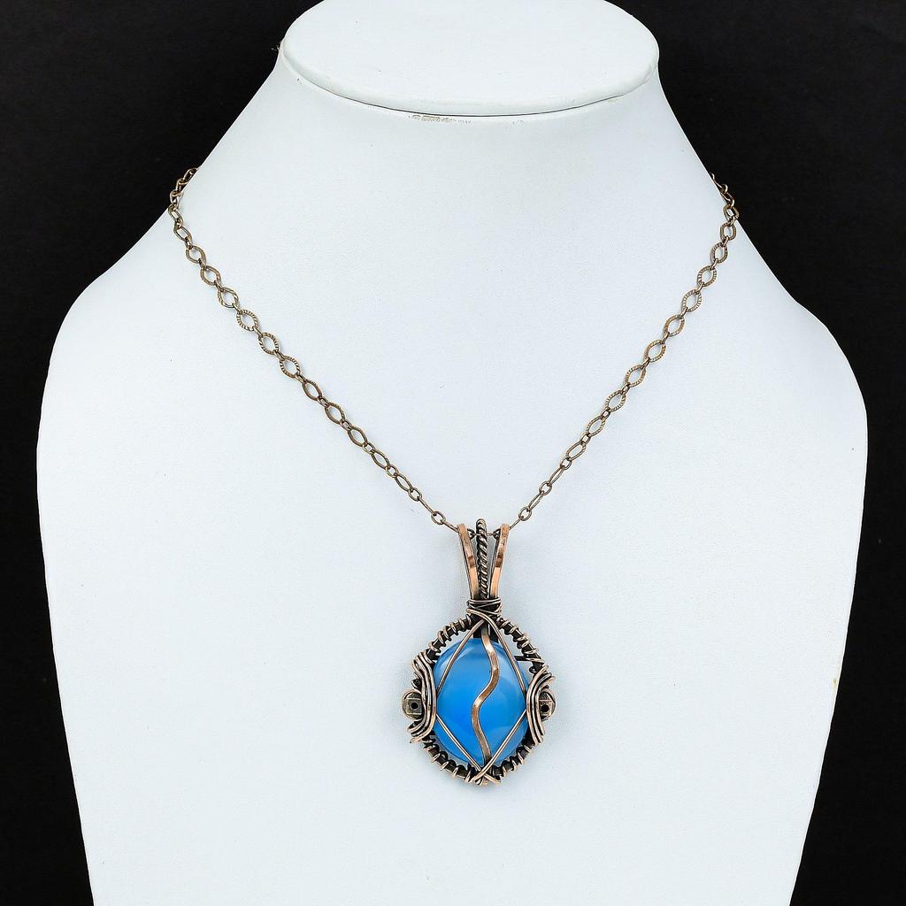 Chalcedony 999 Copper Wire Wrapped Pendant, Handmade Gemstone Pendant Jewelry, Gifts For Wife Brand New Pendant