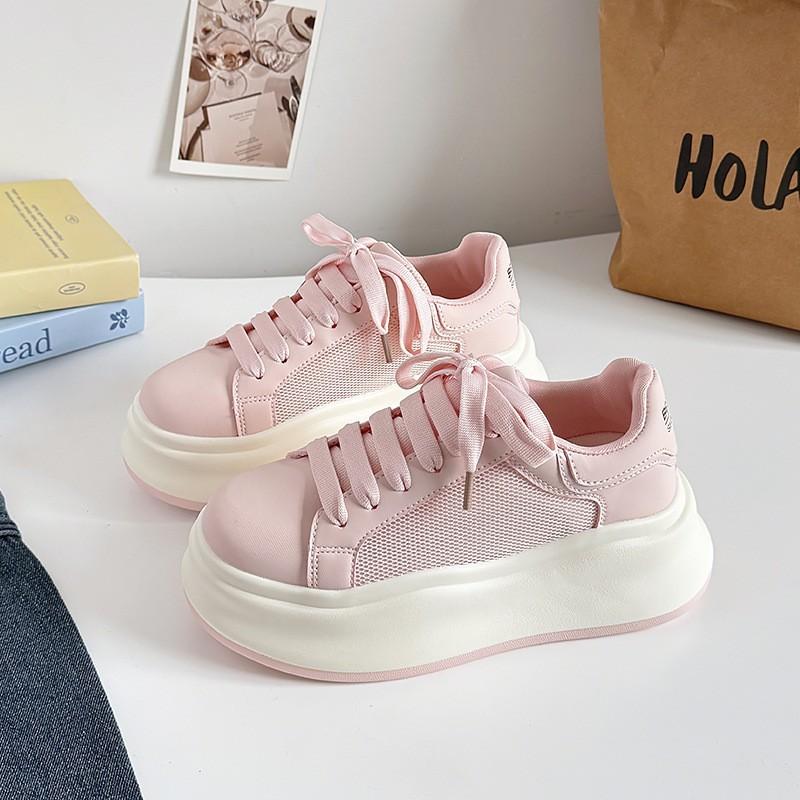 

Women s Platform White Shoes 2025 Spring Autumn Height Increase Student Board Shoes Comfortable Fashion Cross Tied Casual Shoes 40