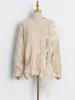 Autumn 2026 Japanese Style Knit Top: Round Neck Mesh Hollow Sweater for Women
