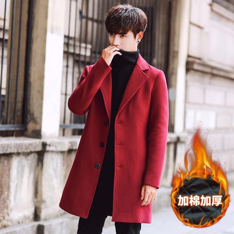2019 Mens Wool Blend Coat Slim Fit Mid-Length Overcoat Thick Warm Winter Outerwear