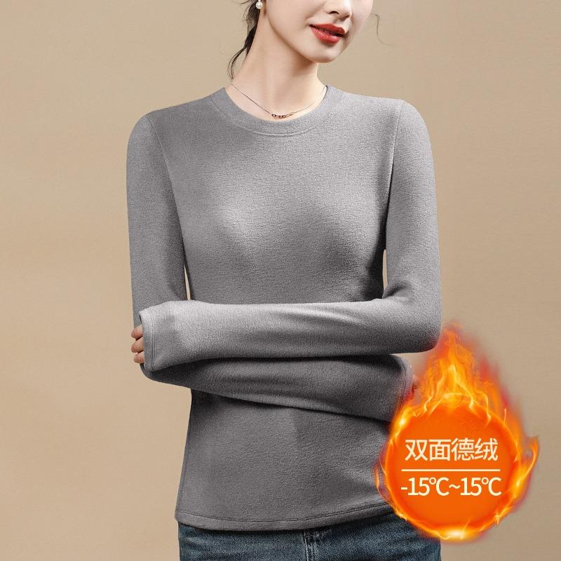 

Немецкая бархатная базовая рубашка женская осенне-зимняя новая весенне-осенняя внутренняя подкладка круглый вырез утолщенный бархат с длинным рукавом футболка топ XXXXL