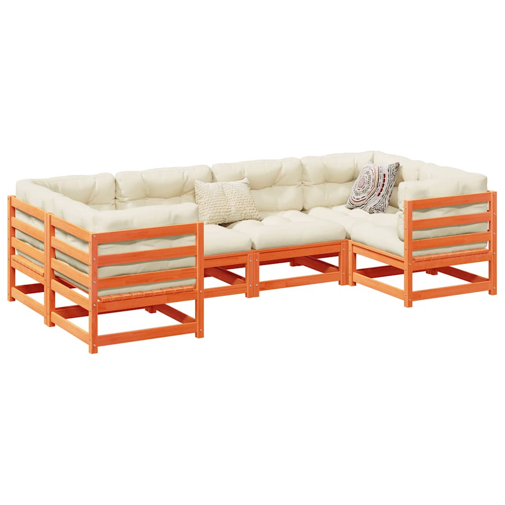 6 Piece Garden Sofa Set with Cushions Wax Brown Pine Wood