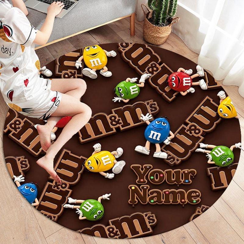 M&M's Custom Name Round Area Rug,Carpet Rug for Living Room Bedroom Sofa Playroom Decor,Non-slip Floor Mat