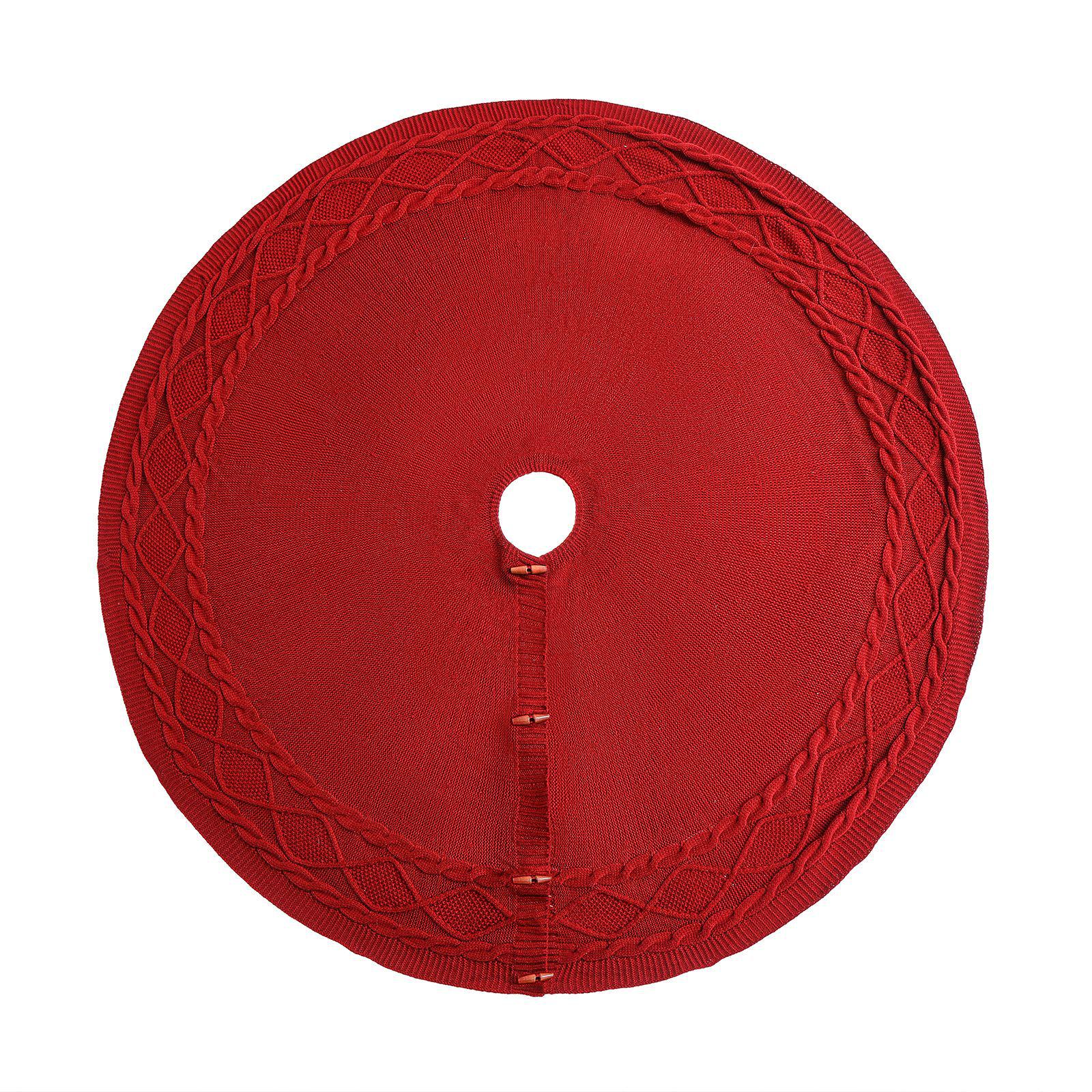 Red Knitted Christmas Tree Skirt with Diamond Buttons 36-inch