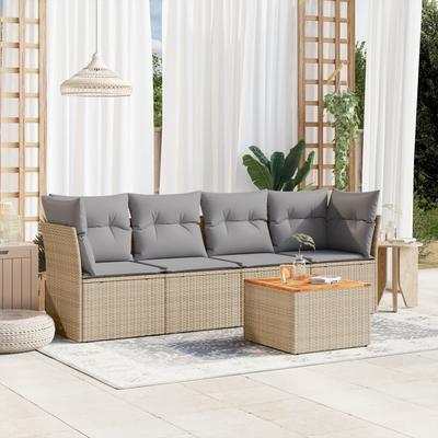 Vidaxl 5-Cz. Garden Furniture Set With Cushions, Beige, Poly Rattan