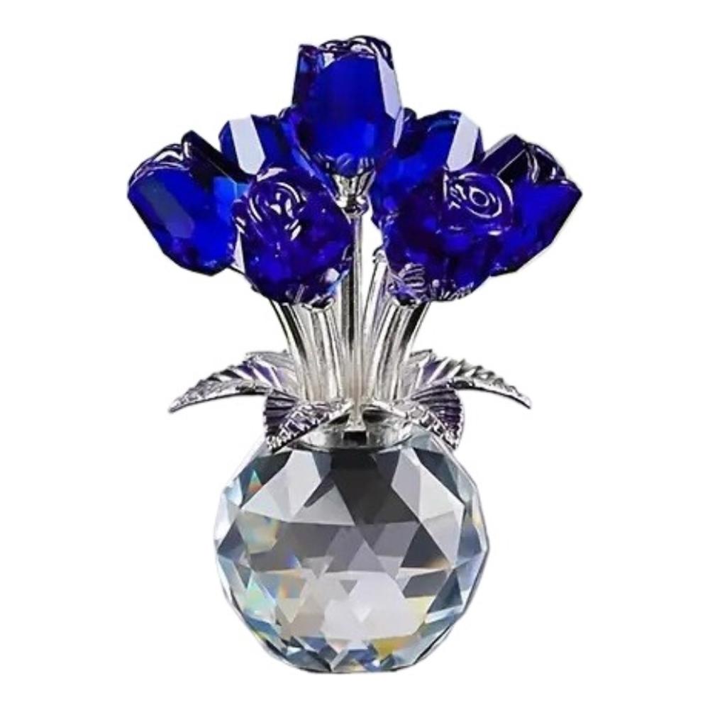 Crystal Rose Flower with Vase Artificial Rose Bouquet Ornament Romantic Gift for Valentine's Day Wedding Anniversary Table Decor