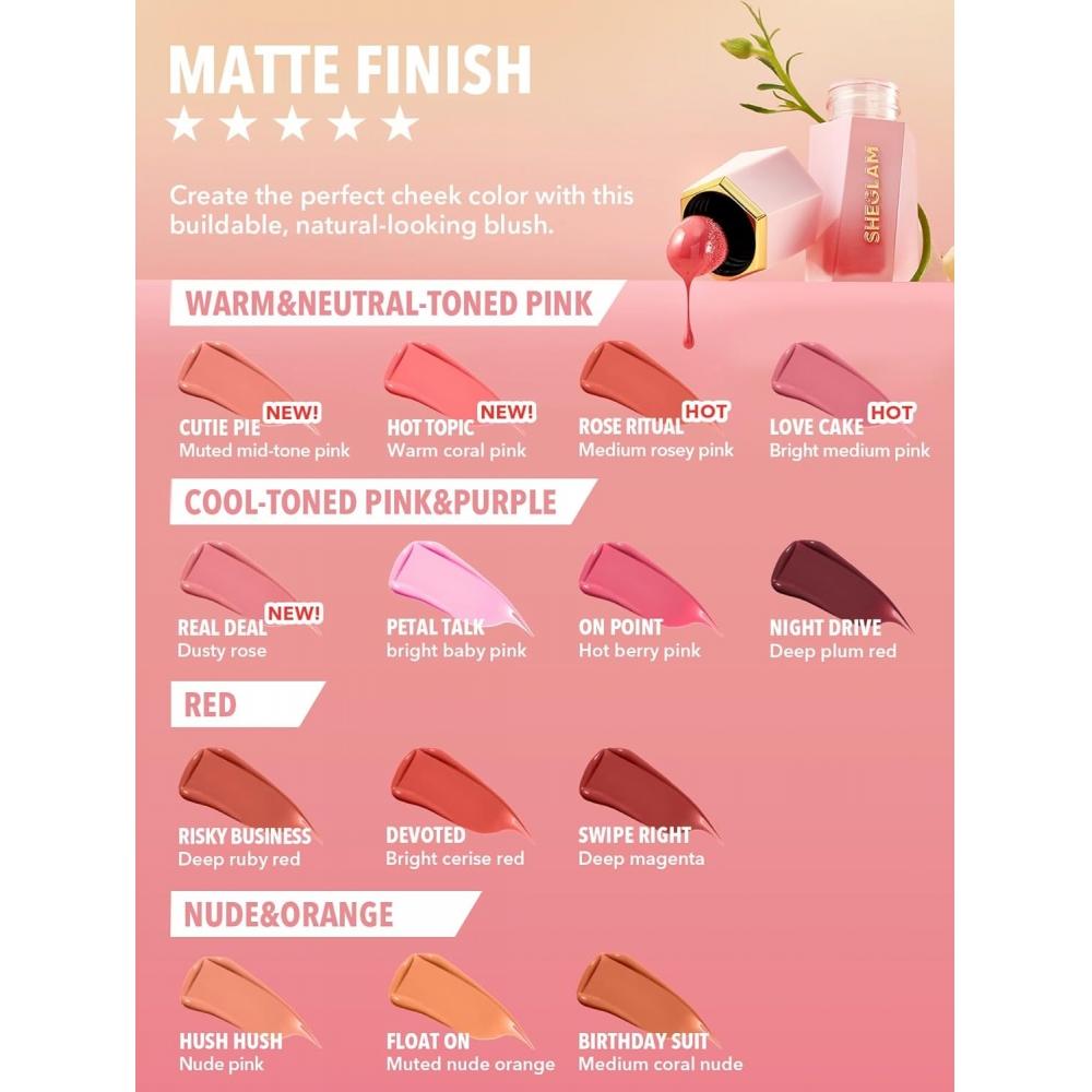 Sheglam Seagram Color Bloom Cheek Liquid Blush Matte Makeup Texture Cutie Pie Cutie Pie