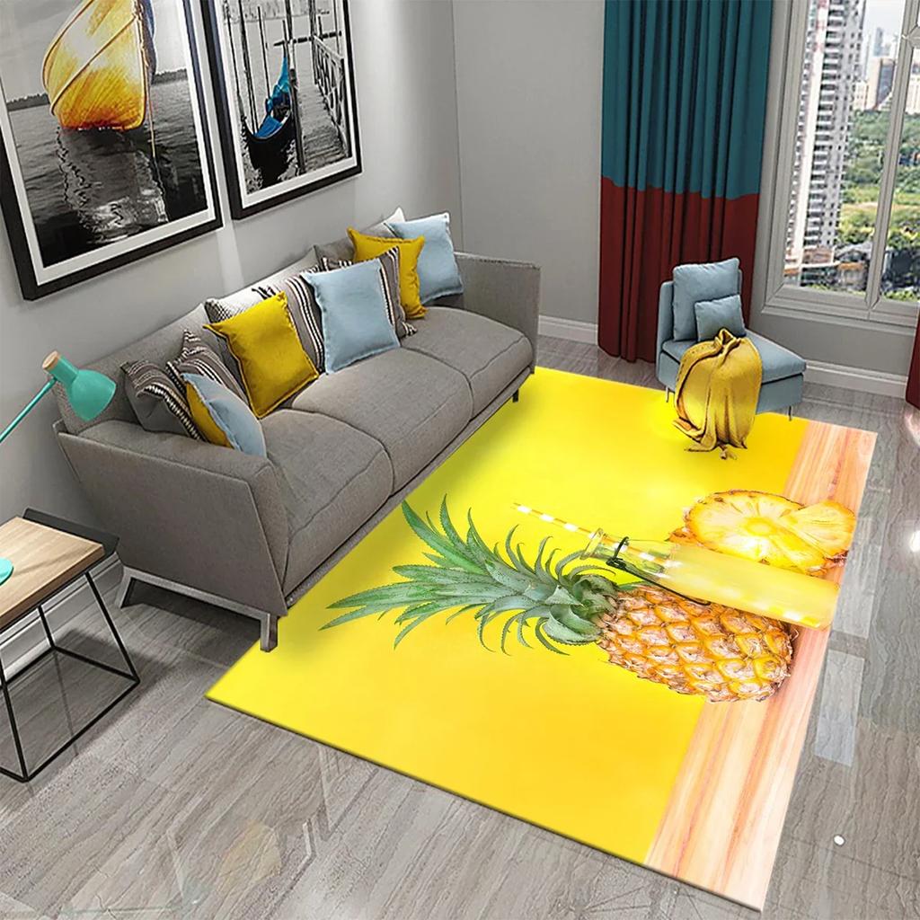 3D Lustiger Ananas Teppich Frisches Obst Muster Teppiche Wohnzimmer Teppich Kinderzimmer Bodenmatte Teppich Fenster Bettseite Heimdekor