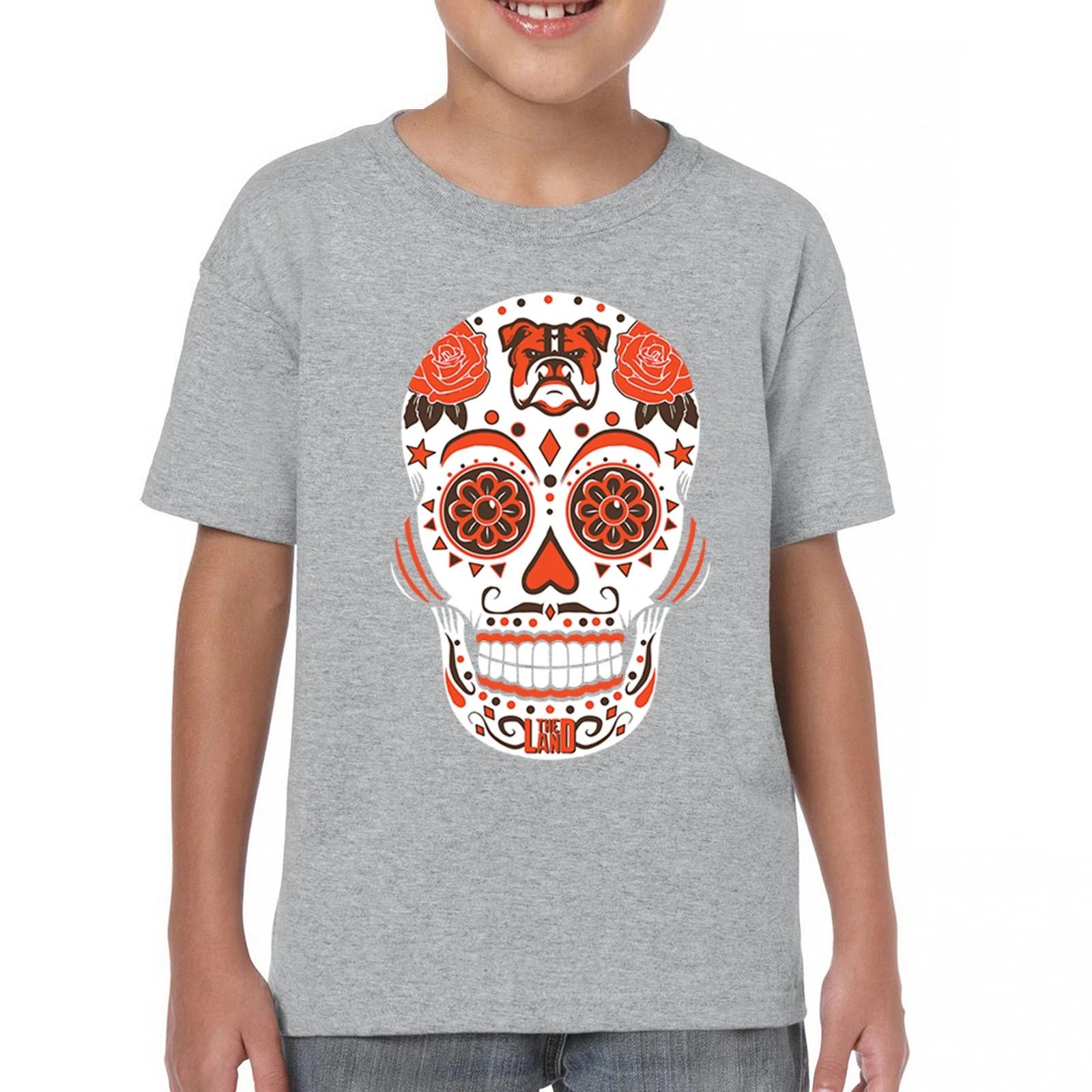 Cleveland Sugar Skull Youth kids boys T-Shirt Game Day CLE Fantasy Football Fan Kids 150