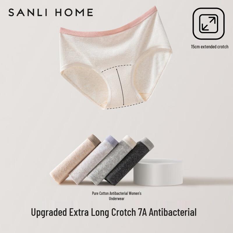 Sanli Women s Mid-Waist Pure Cotton Antibacterial Briefs (3-Pack) L (100-120 Jin)