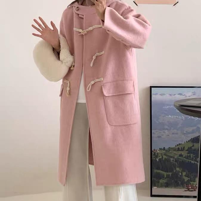Long-haired Alpaca Double-sided Cashmere Coat for Women with Horn Buckle New Model Age-reducing Loose Woolen Coat