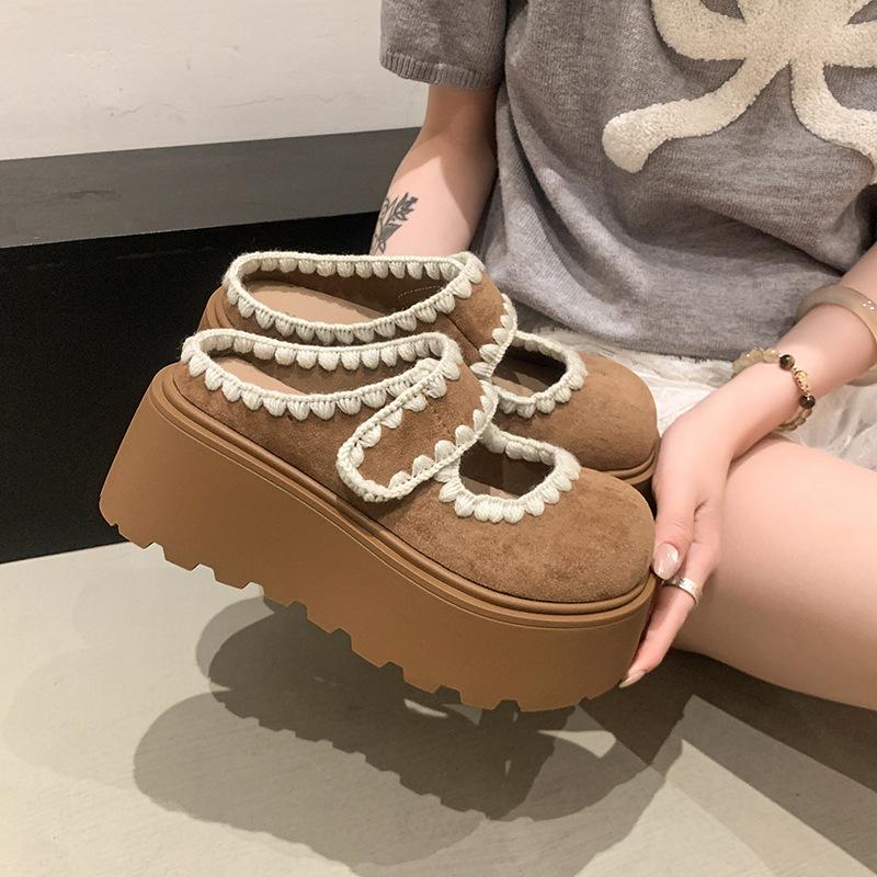 

Japanese retro fashion versatile muffin thick-soled versatile slippers spring 2025 new one-pedal bag head half drag 35 верблюд