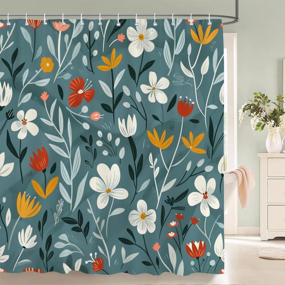 

Home Shower Curtains For Bathroom Waterproof Fabric Spring Floral And Plants Bathroom Curtains With Hooks Decorative Curtain W60H190(CM)-1 Pcs